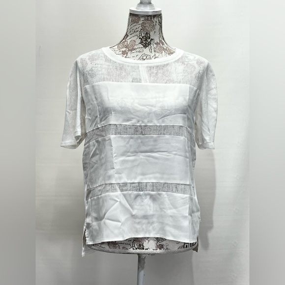 🛍️METAPHOR White sheer stripe short sleeve top size M - Picture 5 of 13